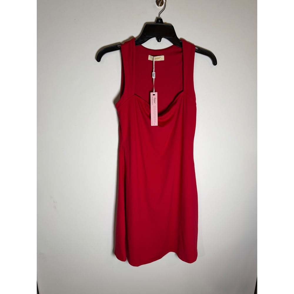 Qinsen Red Sleeveless Square Neck Mini Dress Size Large NWT